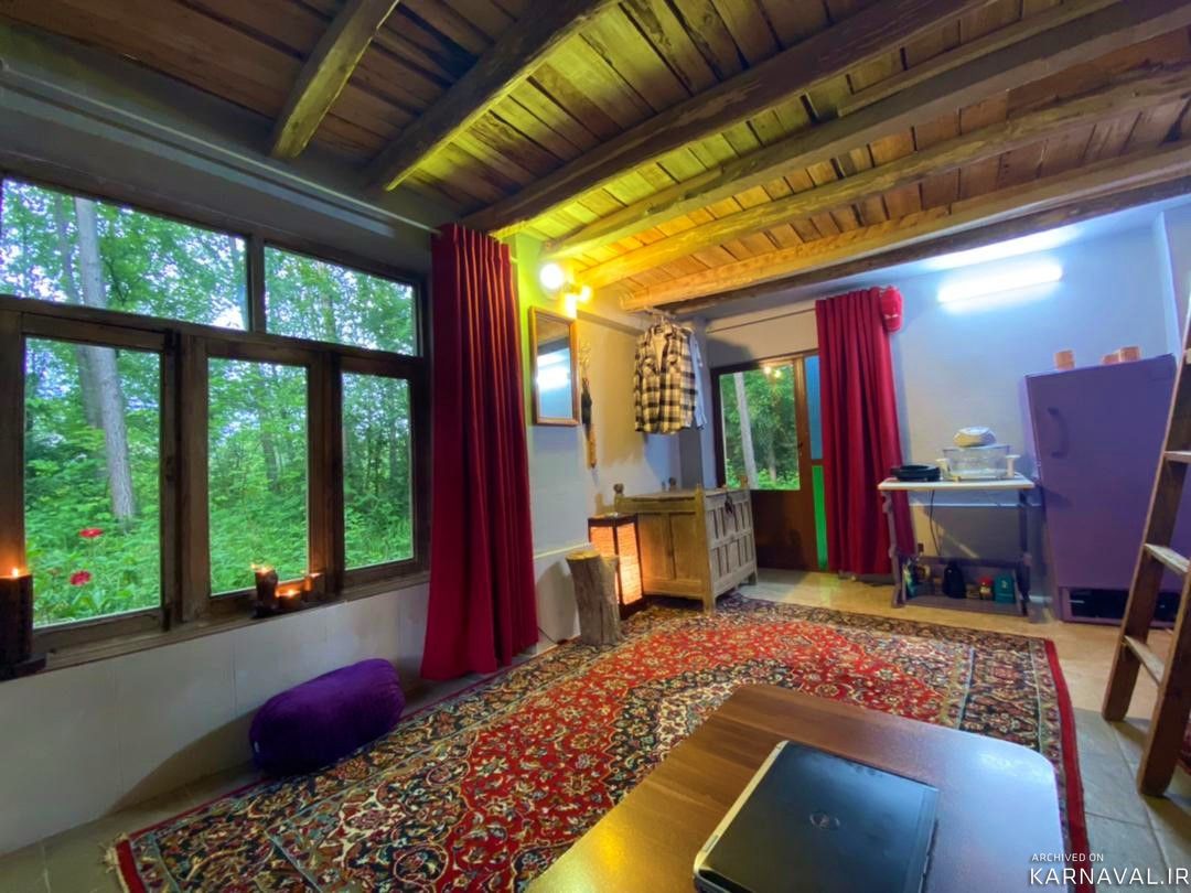 کلبه زیبا با سقف چوبی و وان (تاینی کابین)