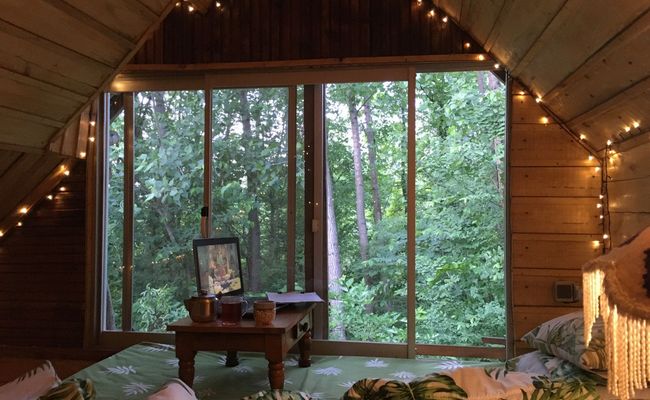 کلبه زیبا با سقف چوبی و وان (تاینی کابین) کلبه زیبا با سقف چوبی و وان (تاینی کابین)