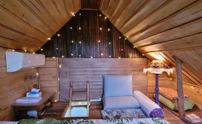 کلبه زیبا با سقف چوبی و وان (تاینی کابین) کلبه زیبا با سقف چوبی و وان (تاینی کابین)