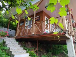 کلبه با نمای چوبی و تراس با ویوی بینظیر کلبه با نمای چوبی و تراس با ویوی بینظیر