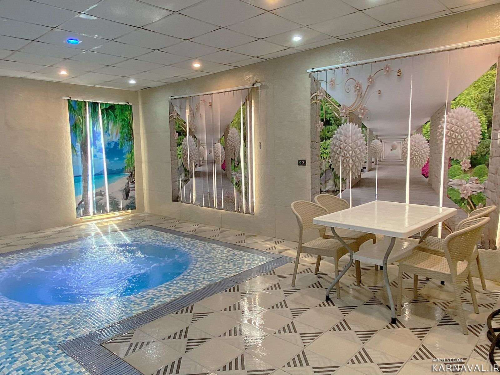 استخرآبگرم سرپوشیده وجکوزی،آلاچیق و آتشکده در حیاط