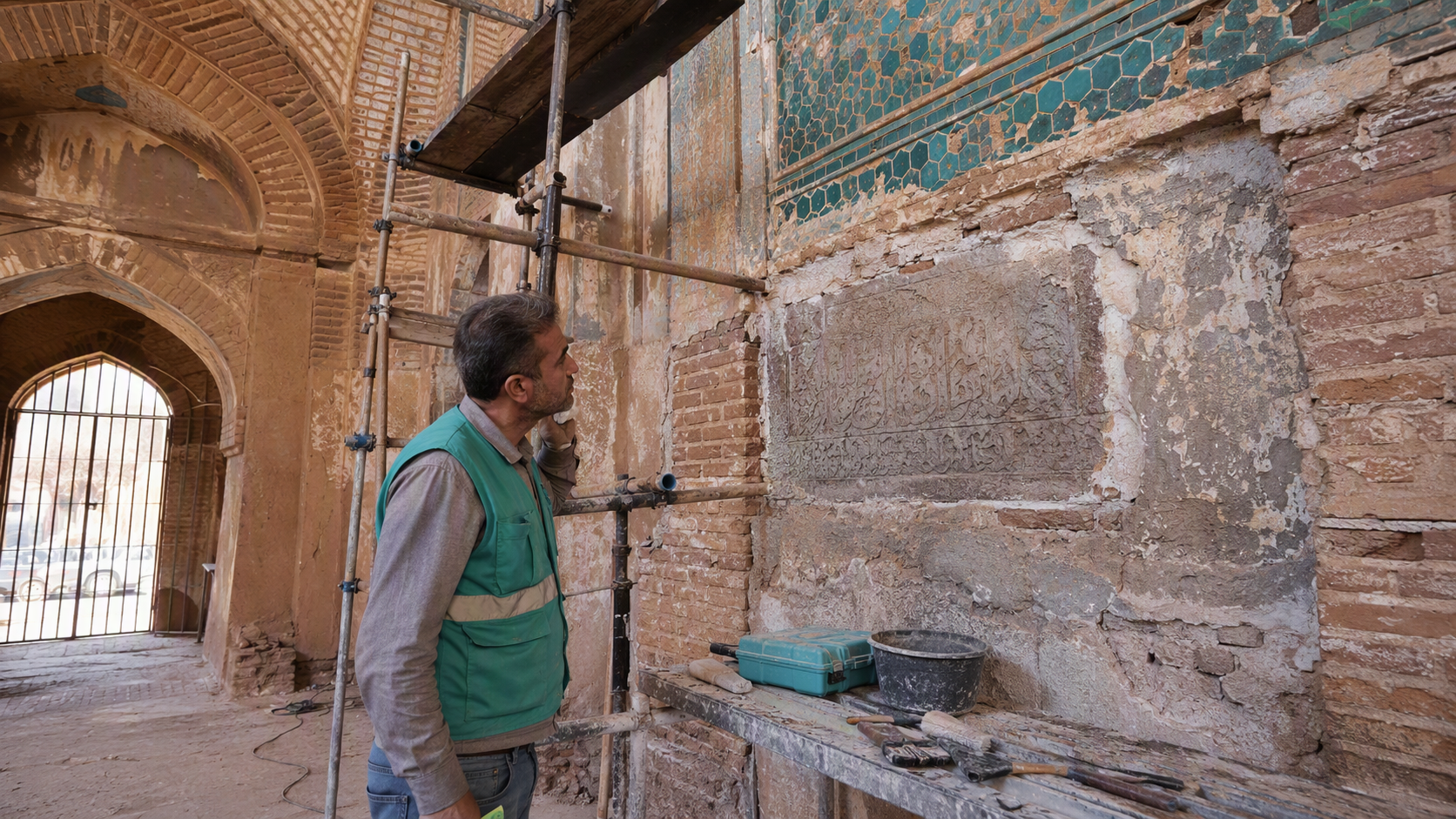 کشف کتیبه 600 ساله در مسجد جامع نیم‌ور